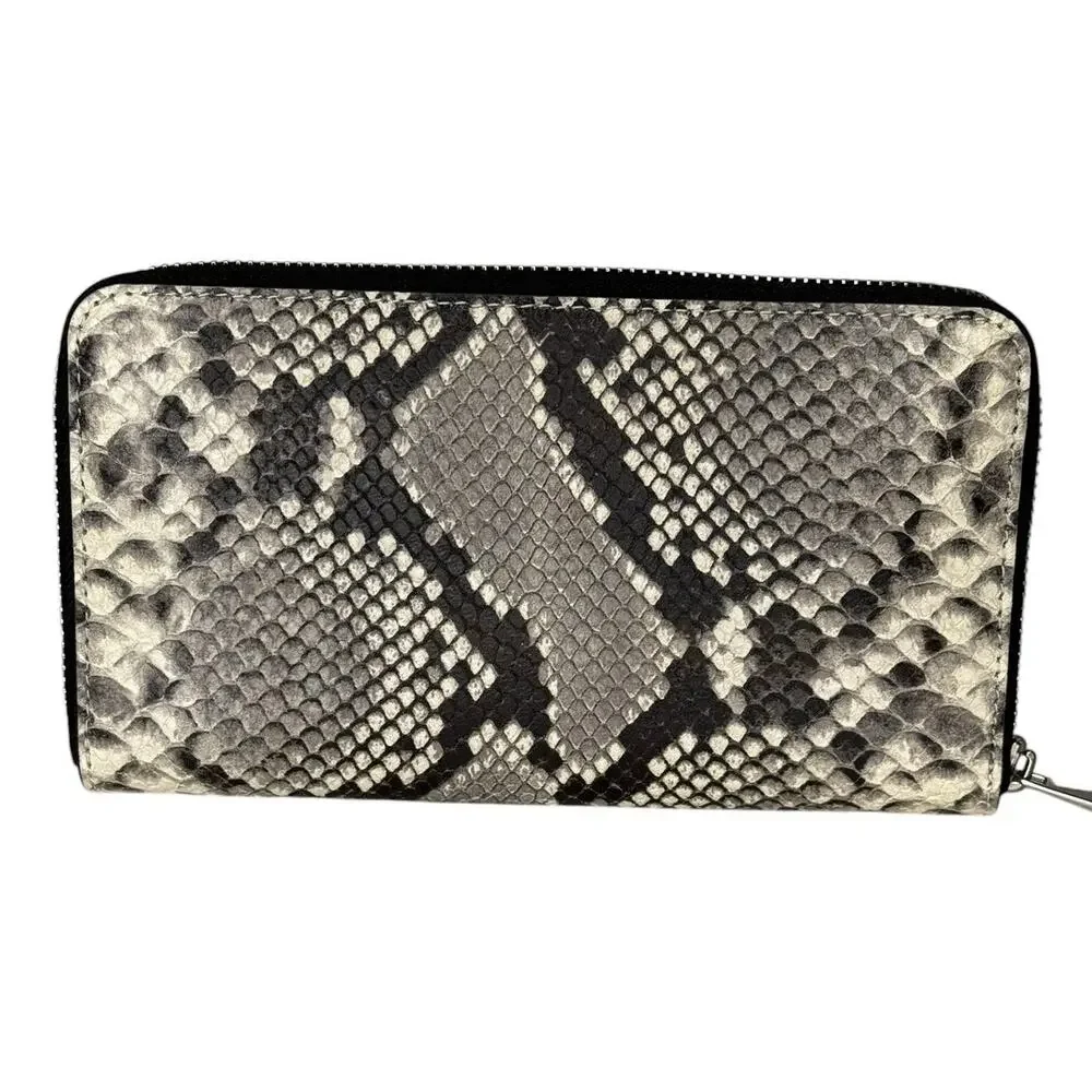 Tory Burch Gray Snake Print Zip Around Continental Wallet Leather